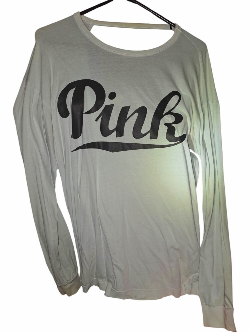 VICTORIA'S SECRET PINK Campus Graphic Logo Long Sleeve Tee w/ Open Back Size XS